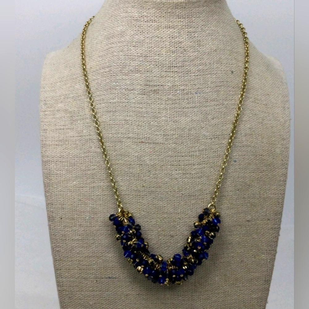 Banana Republic Blue Cluster Beads Chain Necklace 17" EUC